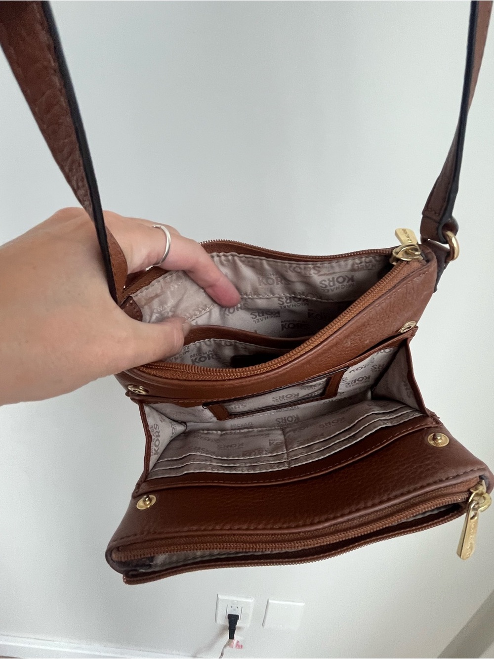 Michael Kors Brown Pebbled Leather MK Logo Crossbody - Picture 3 of 3
